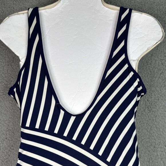 Lands' End  One Piece Swimsuit Womens Size 10 Navy Blue White Striped Nautical - Picture 5 of 11